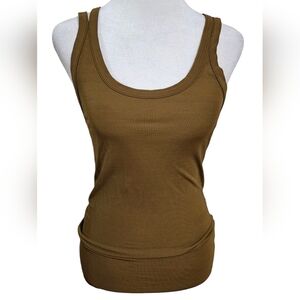 ZARA Ribbed Viscose Elevated Tank Top with Scoop Neckline In Olive Green. Size S